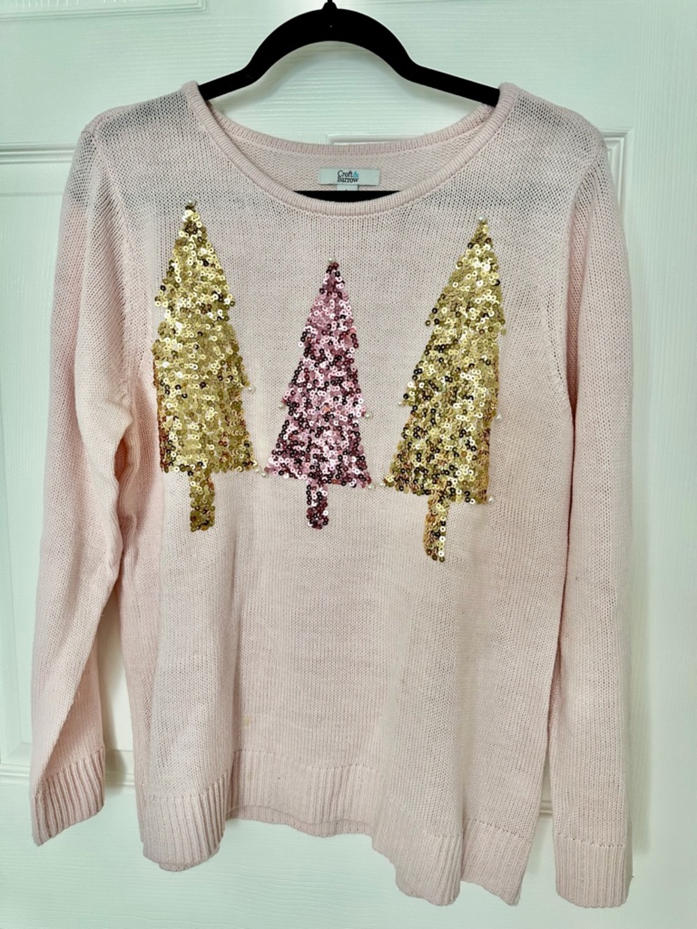 croft & barrow Pink Sequin Tree Crewneck Sweater